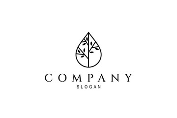 water drop logo with plant combination in simple line art style