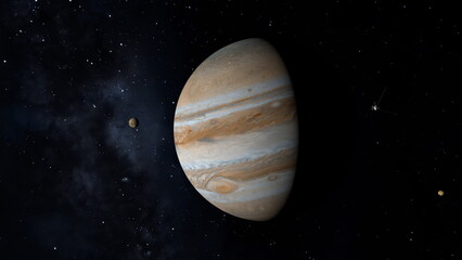 Space probe flying near Jupiter. Space exploration. 3D illustration.