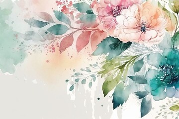 Watercolor floral background with flowers and leaves