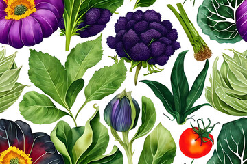 Obraz premium Vegetable pattern and texture background illustration watercolor seamless collection for fabric or any media print.