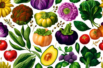 Vegetable pattern and texture background illustration watercolor seamless collection for fabric or any media print.