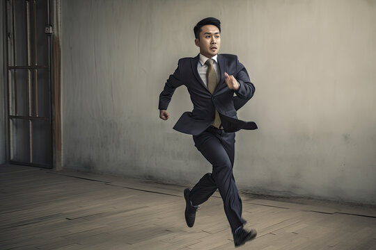 walking asian businessman in formal suit and tie at work, business culture concept