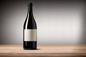 Fotobehang Black Glass wine bottle mockup, studio shoot, good lighting, white sticker label black seal cover, marketing and product presentation. © Riocool