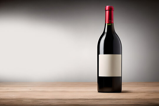 Black Glass wine bottle mockup, studio shoot, good lighting, white sticker label red seal cover, marketing and product presentation.