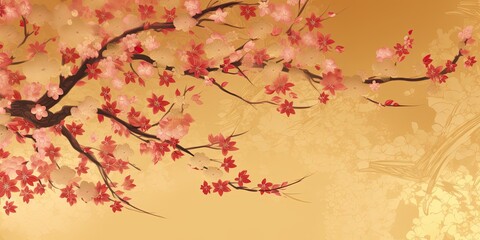 Cherry Blossom and Gold Background - Japanese Style Illustration AI generated