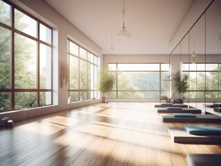  Clean and Calm Yoga Studio with Beautiful Nature View Interior Design AI generated