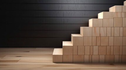 Blank wood cube mock up in stair shape or graph with Generative AI Technology
