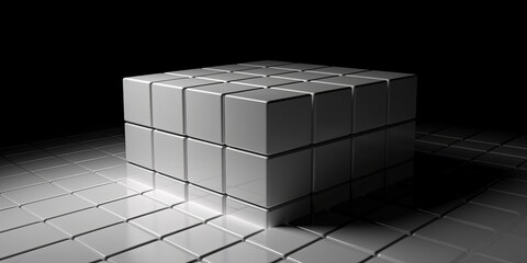 Simple White Cube Inorganic 3D Rendering with Lines AI generated