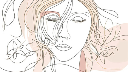 Continuous line drawing of woman face in a fashion concept with Generative AI Technology