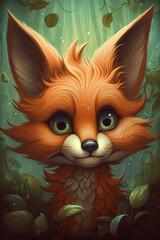 Enchanting Adventures of a Little Fox in a Magical Realm: A Comic-Style Digital Painting with Vivid Contrasting Colors