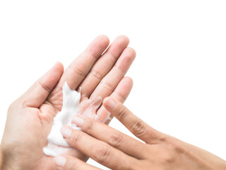 Cream Lotion Care Skin Hand on Palm up Woman on transparent background,png file,Skincare Body Beauty and Massage Spa Cosmetic,Female Applying Treatment Moisturizer,Lifestyle Healthy and Beautiful 