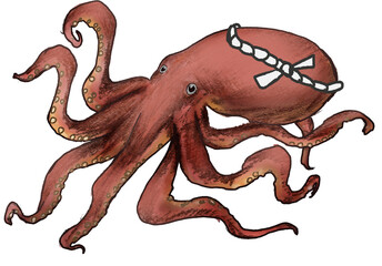 鉢巻を巻いたリアルなタコ