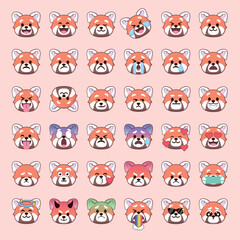 Red panda emoji faces with cute expressions for social media