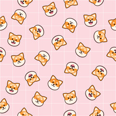 Shiba inu dog cute emoji faces seamless pattern