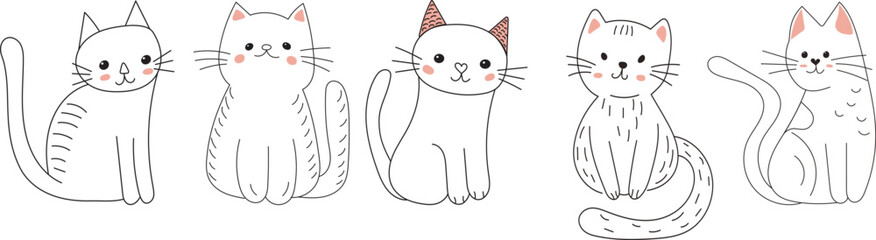 set of cats for children's coloring, vector