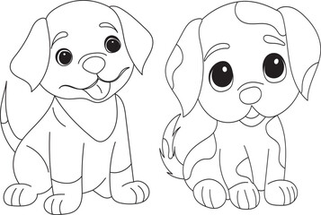 puppies for childrens coloring book, vector