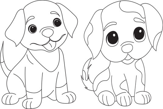puppies for childrens coloring book, vector