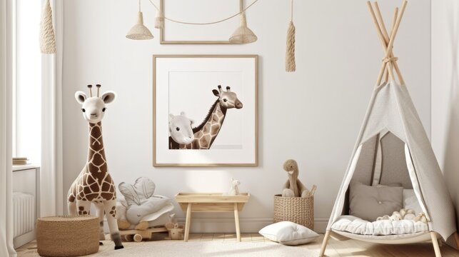 Farmhouse Interior Design Background. Stylish Frame Mock up. Generative AI.