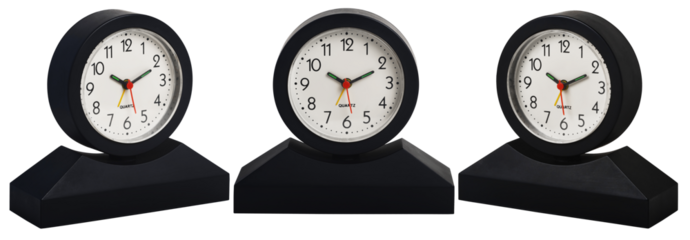 set of table quartz alarm clock different angles of view isolated