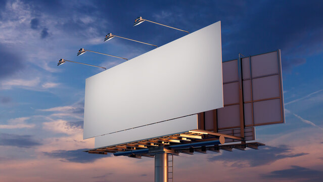 Advertising Billboard. Empty Exterior Sign against a Dusk Sky. Mockup Template.