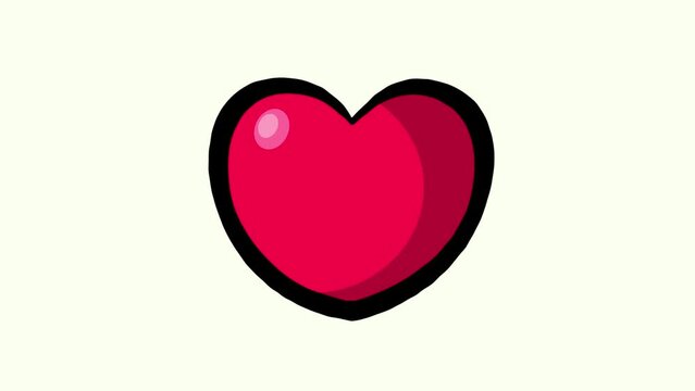 Heartbeat color cartoon animation isolated. Dynamic pink red cartoon with black contour for any use. Pulse seamless loop with alpha channel.