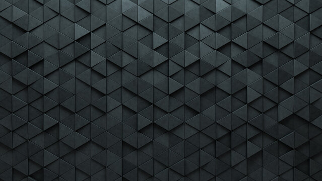 Futuristic, Triangular Mosaic Tiles arranged in the shape of a wall. 3D, Semigloss, Bricks stacked to create a Concrete block background. 3D Render