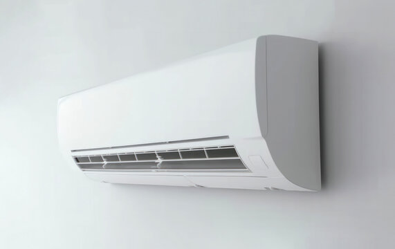 Split air conditioner on a white wall. Closeup image. Generative AI.