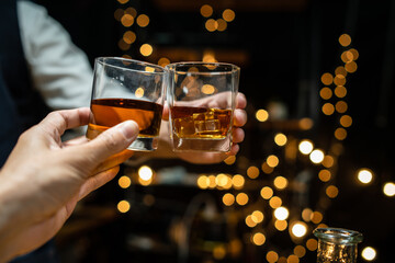 Celebrate whiskey on a friendly party in restaurant