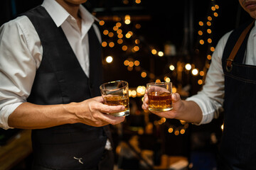 Celebrate whiskey on a friendly party in restaurant