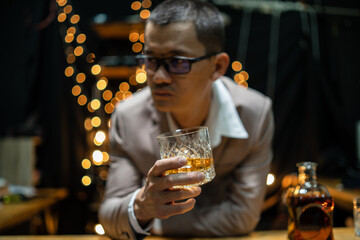 Barman pouring whiskey whiskey glass beautiful night