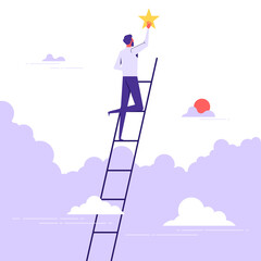 Ladder of success or aspiration to achieve business goal concept, businessman climbing ladder reaching to the star and success © treety