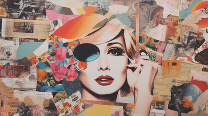 Handmade contemporary collage made of magazines and colorful paper mood board