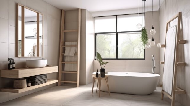 Modern Interior Design Background. Stylish Bathroom. Generative AI.