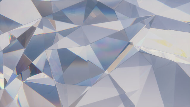 Polygonal 3D Wall Wallpaper with Glass Modern Surface. Refractive 3D Render.