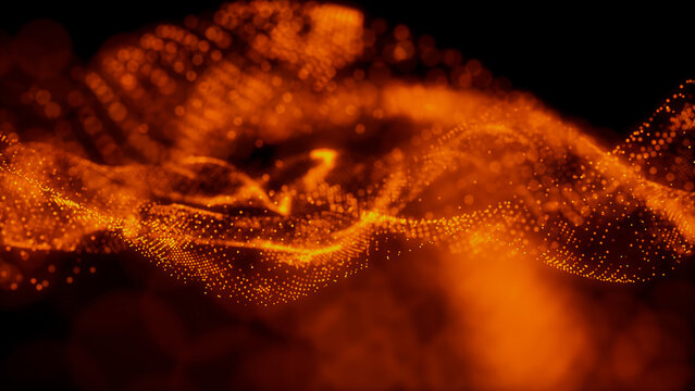 Smart Grid and Communication Concept. Orange, Futuristic Digital Style. 3D Render.