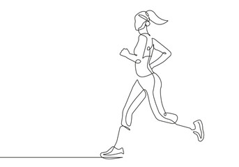 Woman Running One Line Drawing. Female Sport Concept Minimalist Drawing. Running Line Art Modern Minimal Drawing Trendy Illustration Continuous Line Art. Vector EPS 10