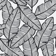 Modern Exotic Leaves Seamless Pattern. Line Art Leaf Trendy Modern Design Background. Abstract Fashionable Botanical Vector Template Linear Style for Your Design.
