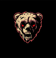 zombie bear head logo illustration design, gaming style logo illustration