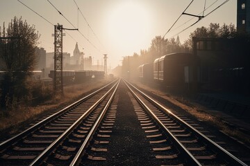 Fototapeta na wymiar railway in the morning. Generative AI