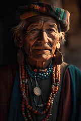 Obraz premium A moving portrait of a Pueblo man wearing traditional clothing