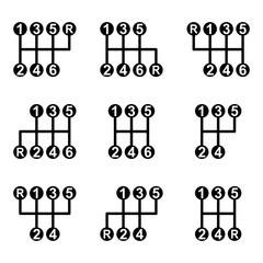 Set of Handle car manual shift lever icon, vehicle gear technology vector illustration equipment