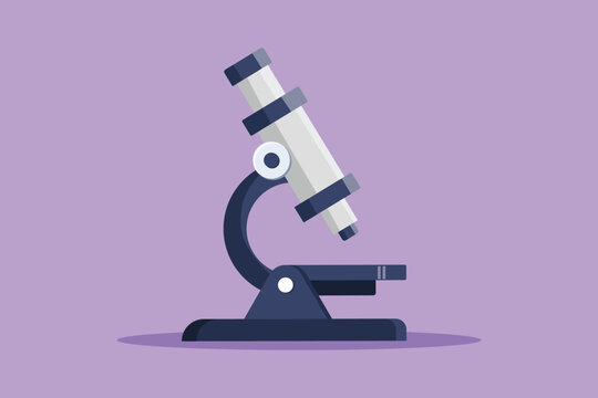 Character flat drawing laboratory microscope to help doctor discover vaccine. Lab microscope to magnify bacteria size under the lens. Back to school and education. Cartoon design vector illustration
