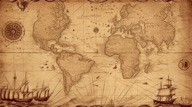 old nautical map background Retro style. Generative AI