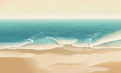 illustration of waves on the beach, landscape of beach, overview. Created with Generative AI