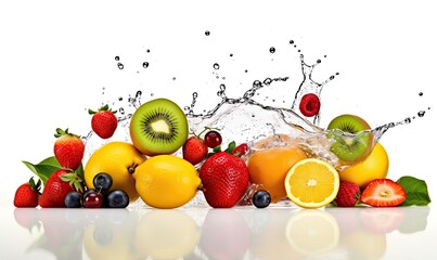 Fototapeta na wymiar Fresh fruits and water splash for a healthy snack Creating using generative AI tools