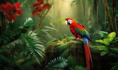 The tropical rainforest is home to vibrant parrots Creating using generative AI tools