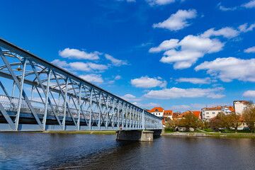 Fototapeta premium Old iron bridge in Tyn nad Vltavou, Czechia