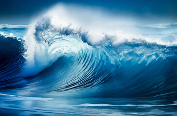 Blue ocean wave. Big waves breaking on an reef along. High quality photo