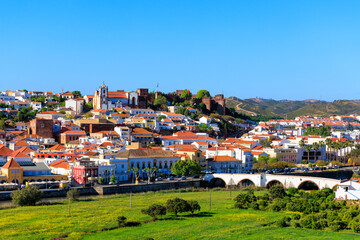 Silves town view with famous castle and cathedral, Algarve region, Portugal
