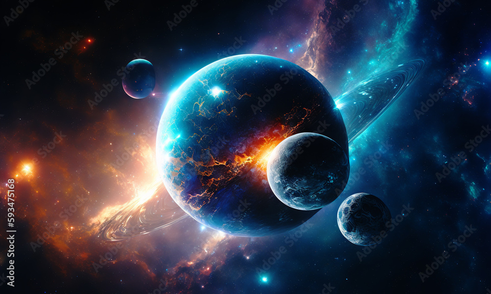 Poster space planets background. distant planetscape in cosmos with exoplanets. concept art generative ai